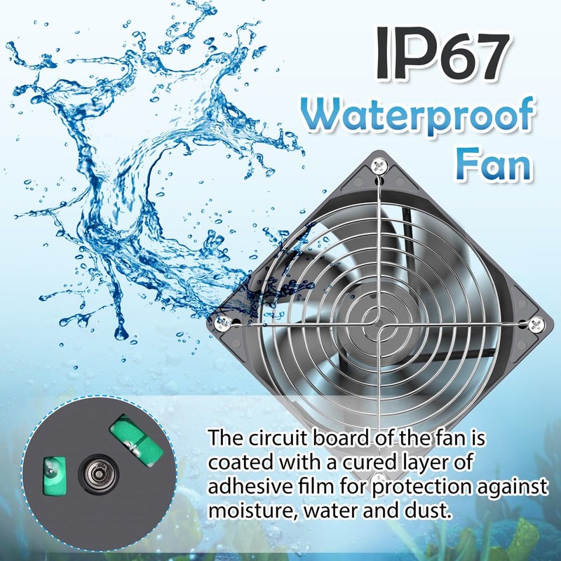 GDSTIME 120mm Waterproof Fan with Speed Controller, IP67 12V Computer Fan with AC Plug, 110V 120V 220V AC Powered Ventilation Exhaust Fans for Receiver Terrarium Biltong Box Grow Tent Cabinet Cooling - Image 2